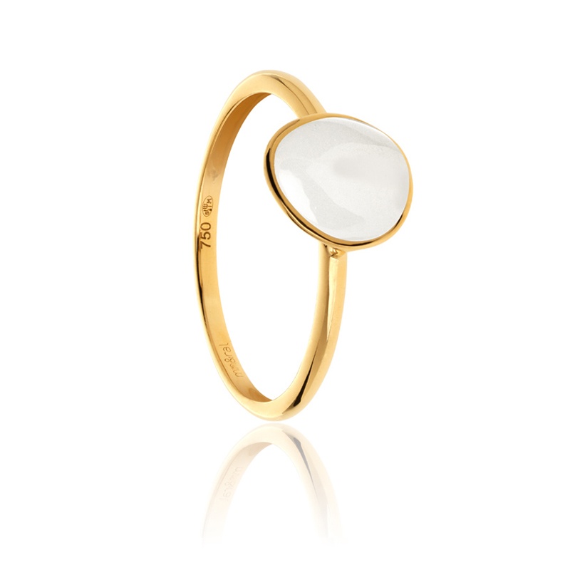 Bestouan white moonstone ring natural stone 18 carat yellow gold recycled mineral woman jewelry