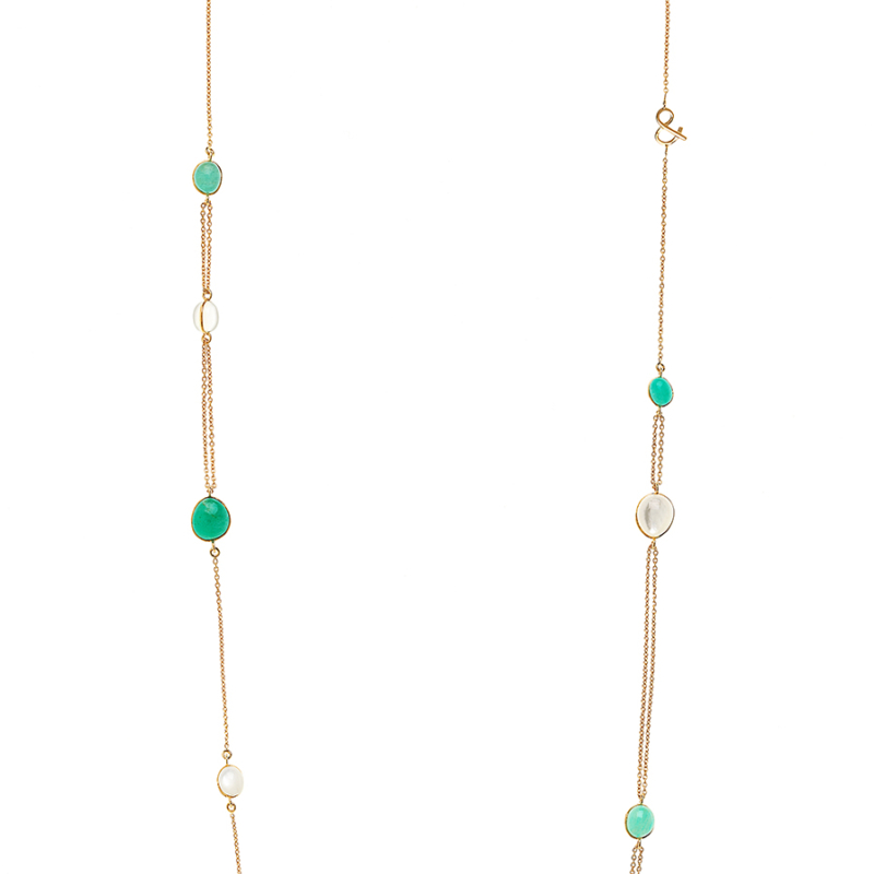 Long necklace Bestouan Recycled gold Natural stones Amazonite White moonstone