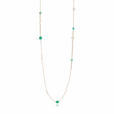 Sautoir Or recyclé Pierres Naturelles Amazonite Pierre de lune blanche