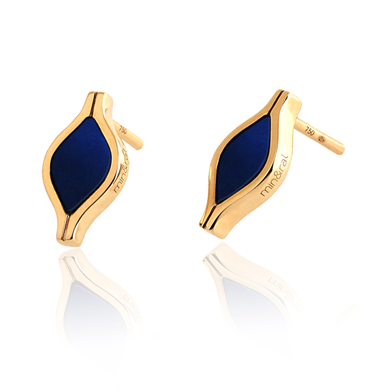 Earrings Lapis-Lazuli White Mother-of-Pearl Recycled Yellow Gold