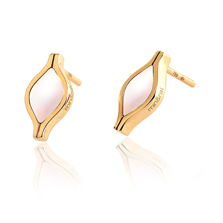 White Mother-of-Pearl Puces Earrings Recycled Yellow Gold