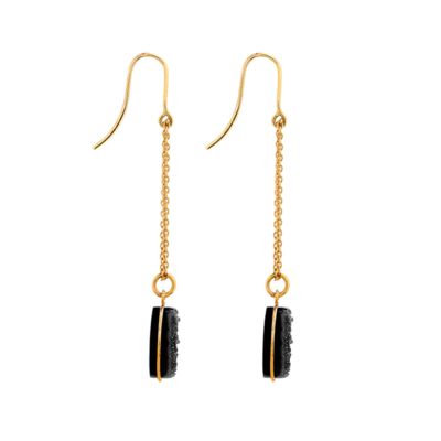 Pierre Noire Druzy Onyx earrings 18 carat gold recycled natural stones