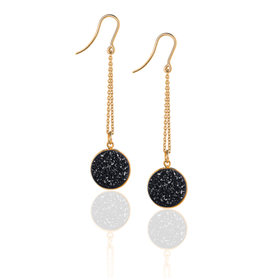 Pierre Noire Druzy Onyx earrings 18 carat yellow gold recycled natural stones