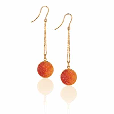 Boucles d'oreilles Pierre Orange Druzy Cornélian Or jaune 18 carats recyclé pierres naturelles
