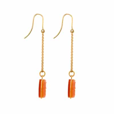 Boucles d'oreilles Pierre Orange Rouge Druzy Cornelian Or 18 carats recyclé pierres naturelles
