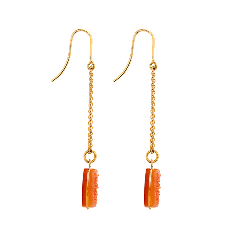 Orange Red Stone Earrings Druzy Cornelian 18K Gold Recycled Natural Stones