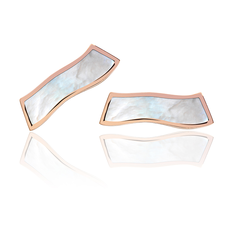 White mother-of-pearl pink recycled gold stud earrings