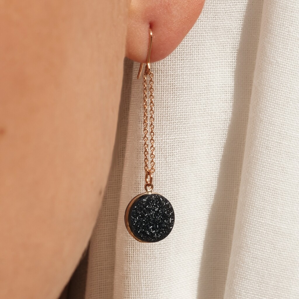 Boucles d'oreilles Druzy onyx pierre naturelle or rose 18 carats recyclé mineral joaillerie femme luxe