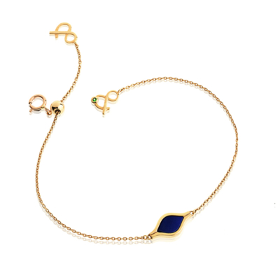 Bracelet Fusion Lapis Lazuli Or Jaune Recyclé Chaine Perle de Réglage