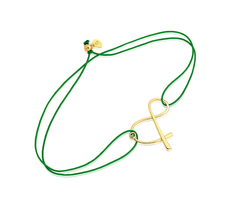 Tsavorite Yellow Gold Ampersand Cord Bracelet