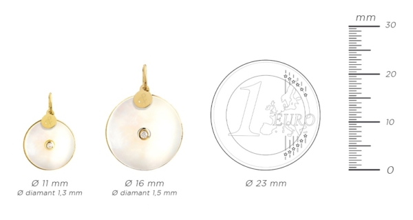 Médaille pendentif pi nacre blanche diamant pierres naturelles or jaune 18 carats recyclé mineral joaillerie femme luxe