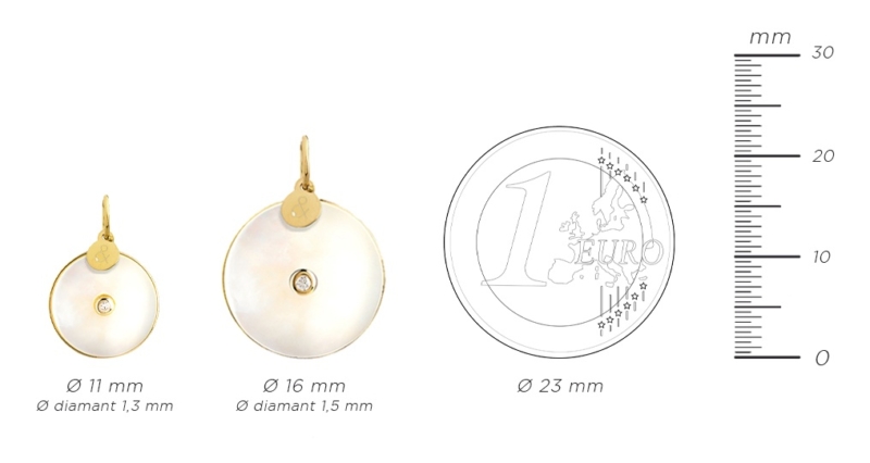 Pi pendant medal white mother-of-pearl diamond natural stones 18 carat yellow gold recycled mineral luxury woman jewelry