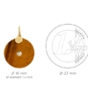 Médaille pendentif pi oeil de tigre marron diamant pierres naturelles or jaune 18 carats recyclé mineral joaillerie femme luxe