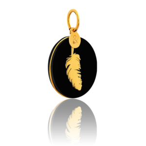Médaille Pendentif Plume Onyx or 18 carats