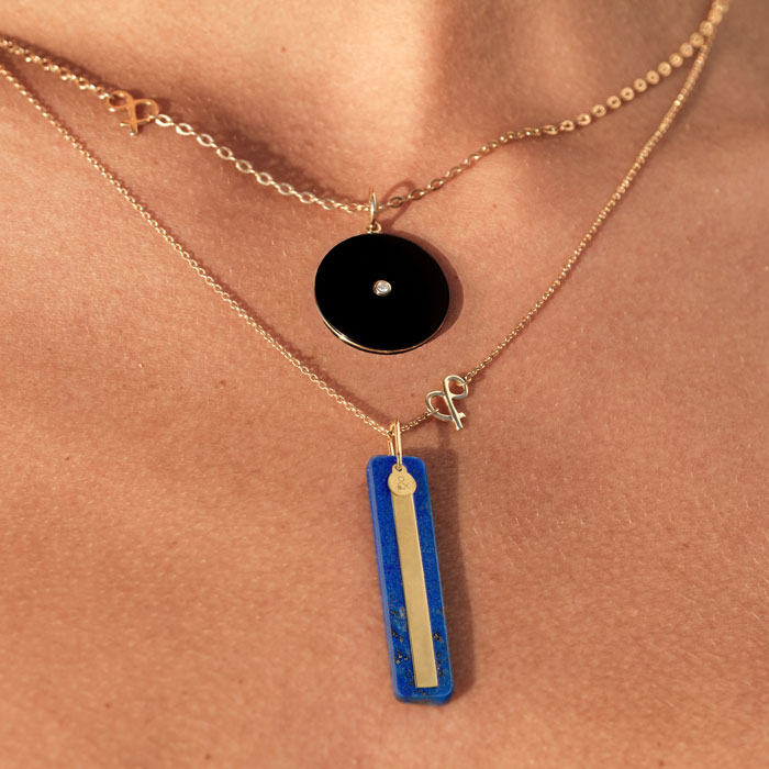 Médaille pendentif or jaune 18 carats recyclé médaille pi onyx pierre naturelle or médaille miroir lapis lazuli pierre naturelle or femme