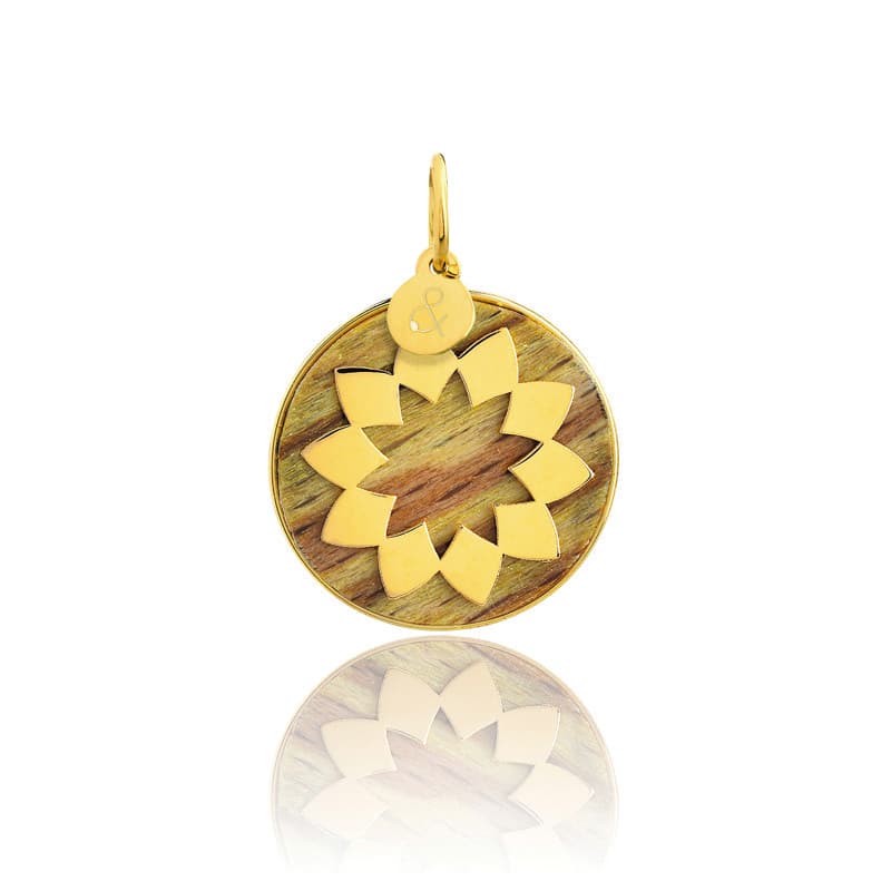 Médaille pendentif soleil frêne jaune pierre naturelle or jaune 18 carats recyclé mineral joaillerie femme éthique les précieuses