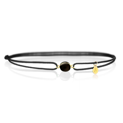 Black lurex cord bracelet Bestouan onyx natural stone 18 carat yellow gold recycled mineral ethical jewelry mixed jewelry