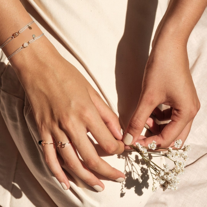 mineral joaillerie cord bracelets lurex rings