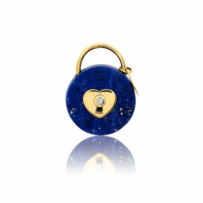 Medal pendant the precious padlock lapis lazuli natural stone 18 carat yellow gold recycled mineral ethical jewelry love