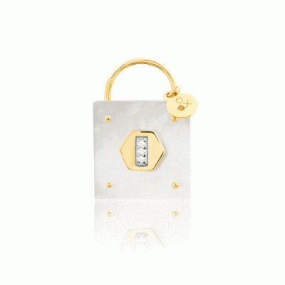 Medal pendant the precious Padlock white mother-of-pearl 18 carat yellow gold recycled natural stone mineral jewelry