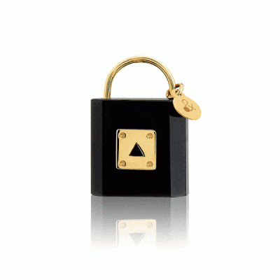 Medal pendant the precious Padlock onyx natural stone 18 carat yellow gold recycled mineral jewelry