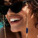 Chaîne de lunette eos lapis lazuli pierre naturelle plaqué or femme lunettes de soleil