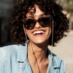 Chaîne de lunettes pierre naturelle chrysoprase bleu vert plaqué or lunettes de soleil femme