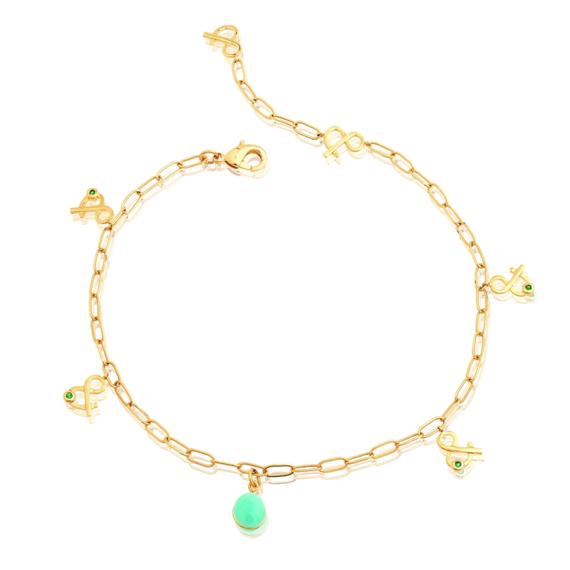 Ankle chain meliae chrysoprase natural stone gold plated mineral woman jewelry