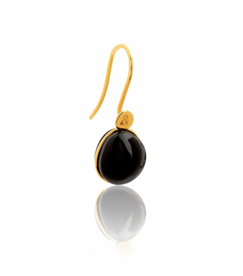 Earrings Bestouan onyx natural stone 18 carat yellow gold recycled mineral woman jewelry
