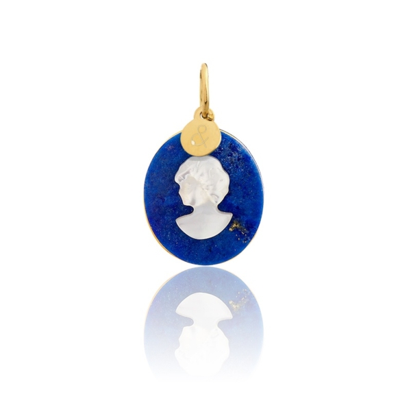 Médaille pendentif lapis lazuli camée or jaune 18 carats recyclé pierre naturelle bleu Mineral Joaillerie