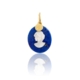 Medal pendant lapis lazuli cameo 18 carat yellow gold recycled natural stone blue Mineral Joaillerie