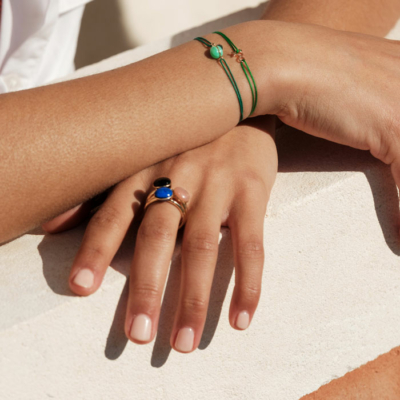 Women's luxury cord bracelets green chrysoprase Tsavorite natural stone rings gold