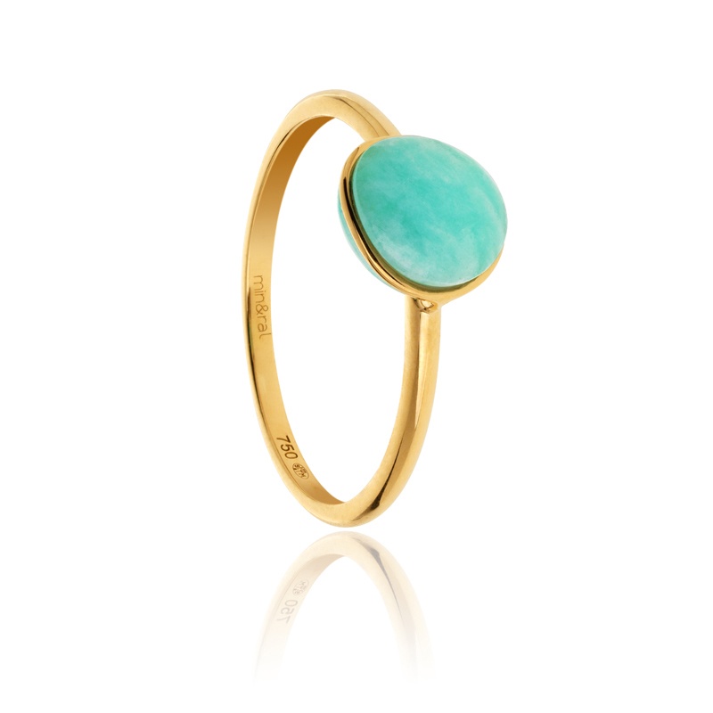 Ring Bestouan amazonite natural stone 18 carat yellow gold recycled mineral woman jewelry