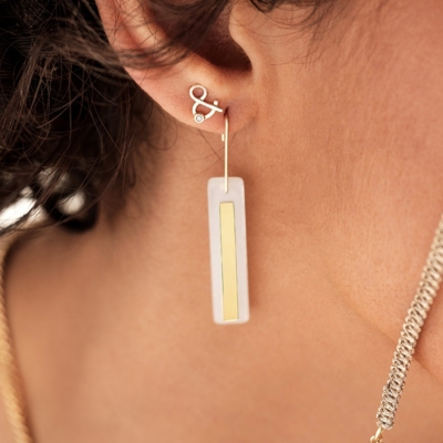 earrings Mirror moonstone moonstone white natural stone mineral jewelery 18 carat yellow gold recycled woman