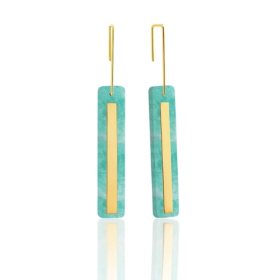 Earrings Mirror amazonite natural stone 18 carat yellow gold recycled woman