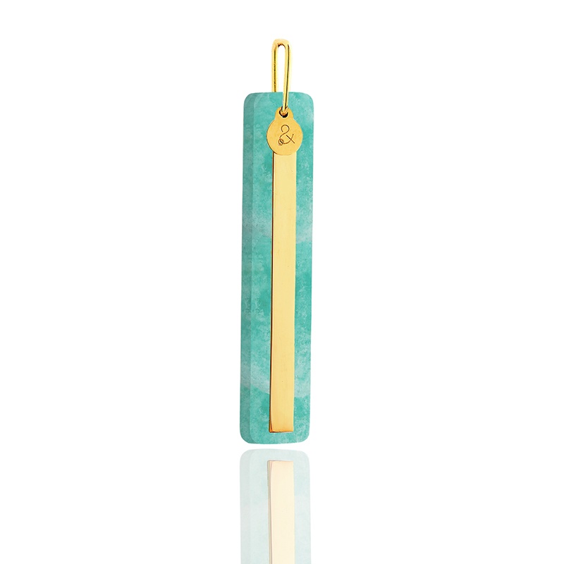 Medal pendant Mirror 18 carat yellow gold recycled amazonite natural stone woman ethical mineral jewelry