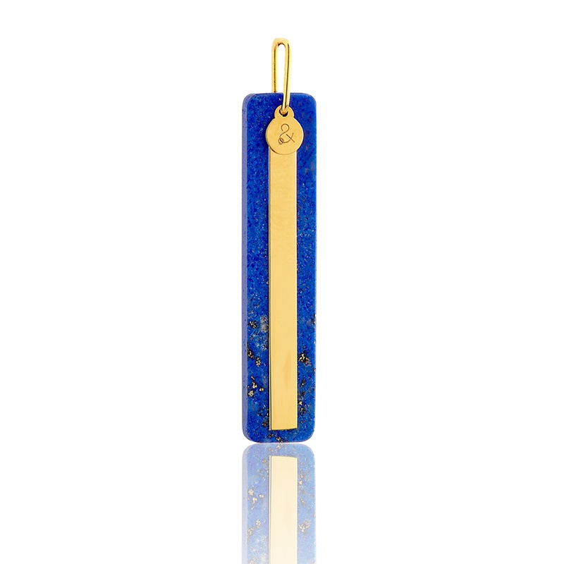Medal pendant Mirror 18 carat yellow gold recycled lapis lazuli natural stone woman ethical mineral jewelry
