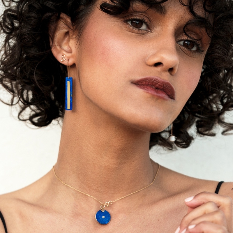 mineral joaillerie lapis-lazuli mirror earrings pendant lapis lazuli pi mirror