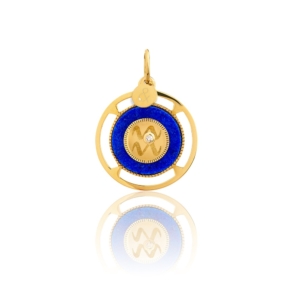 Médaille zodiac verseau or jaune 18 carats recyclé lapis lazuli diamant pierres naturelles signe astrologique verseau