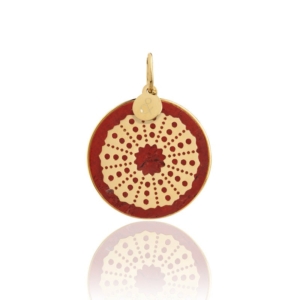Médaille oursin jaspe rouge pierre naturelle or jaune 18 carats recyclé