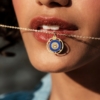 Médaille zodiac lapis lazuli diamant pierres naturelles or jaune 18 carats recyclé