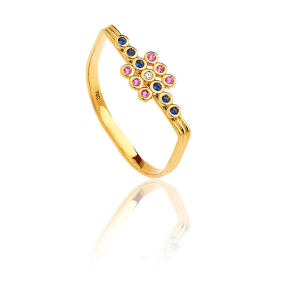 retro tetris ring sapphires blue pink diamond gemstone yellow gold
