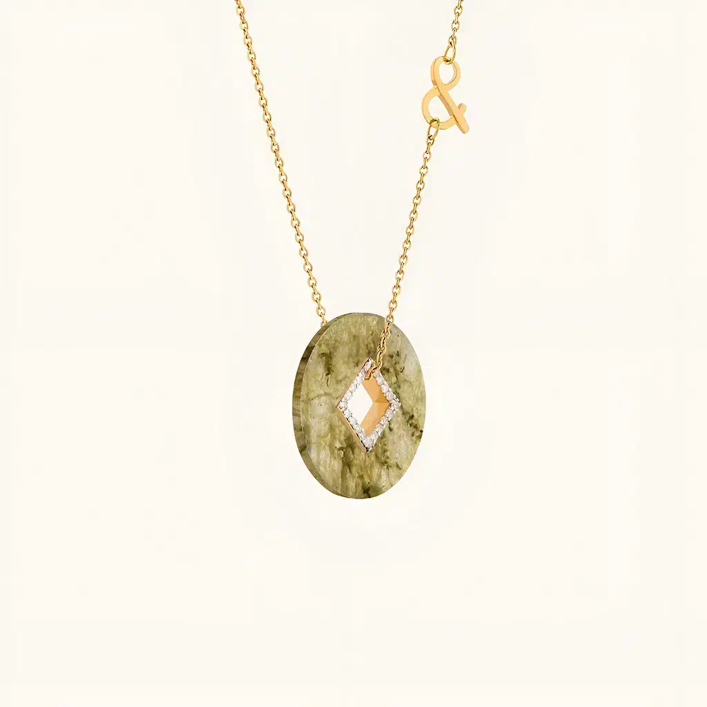 Médaille Coins diamants labradorite Médaille Coins diamants labradorite