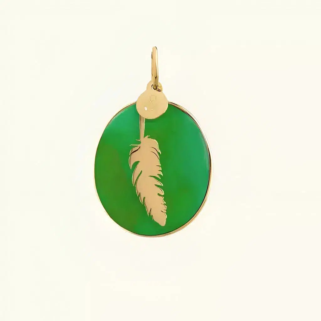 Médaille Plume Jade Verte