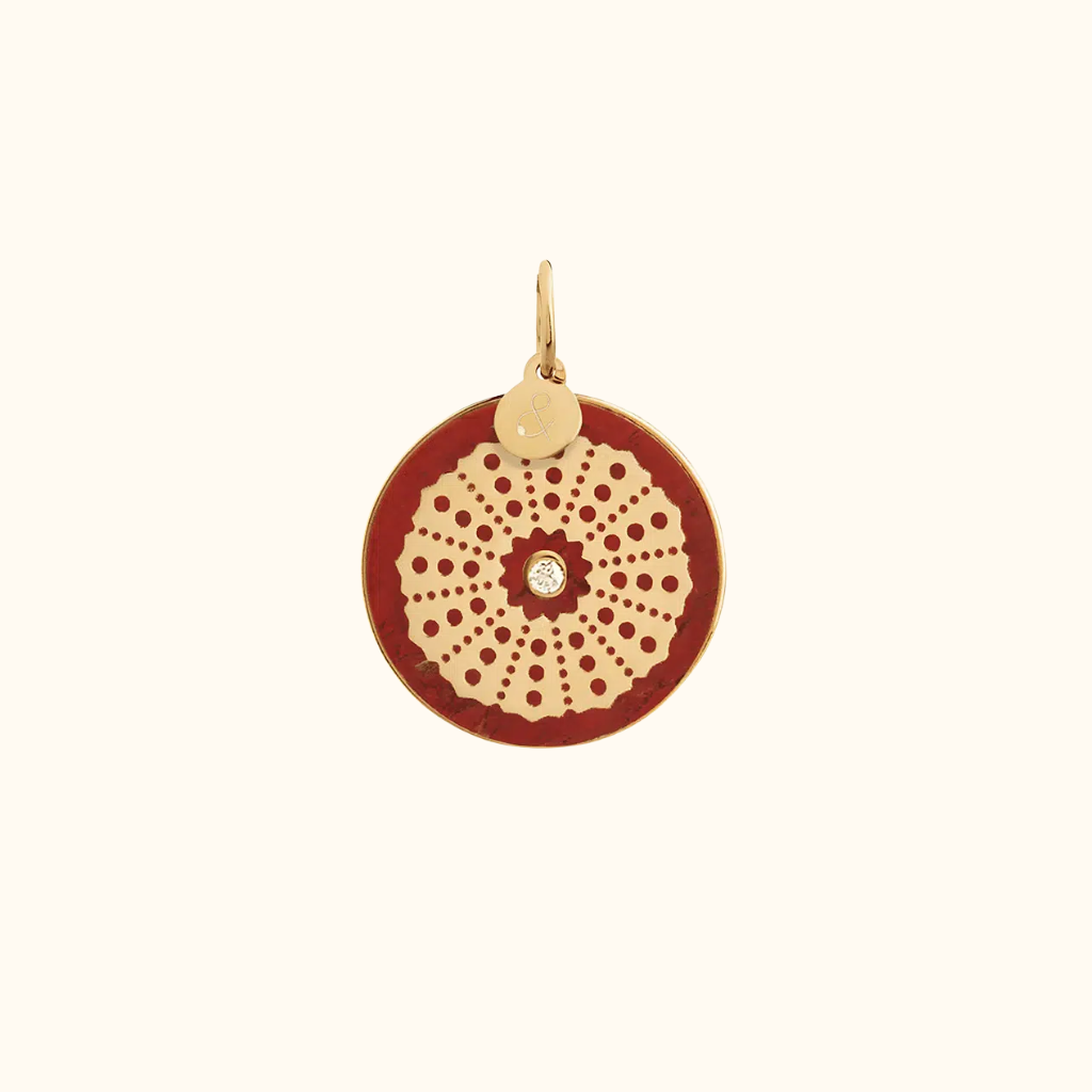 Médaille Oursin Diamant Jaspe Rouge Médaille Oursin Diamant Jaspe Rouge